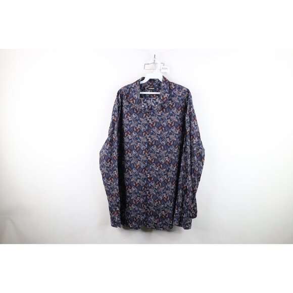 Express Mens Size 2XL XXL Slim Paisley Geometric Collared Button Shirt Cotton - Picture 1 of 11